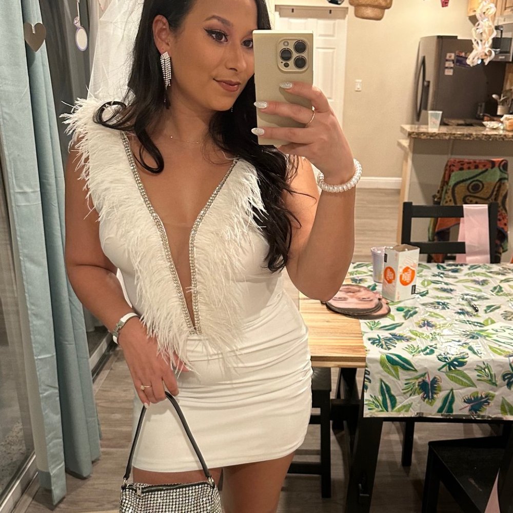 Jessica Angel White Feather Mini Dress